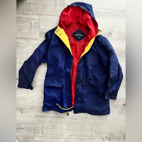 Vintage 90’s Kaotic Windbreaker jacket navy blue red yellow size medium M - Picture 1 of 6